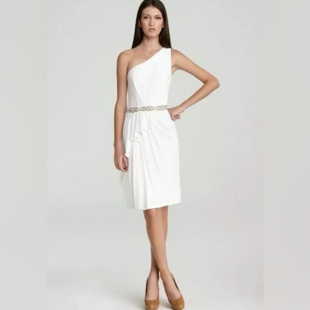 NWOT David Meister One Shoulder Embellished Formal White Dress Size 6